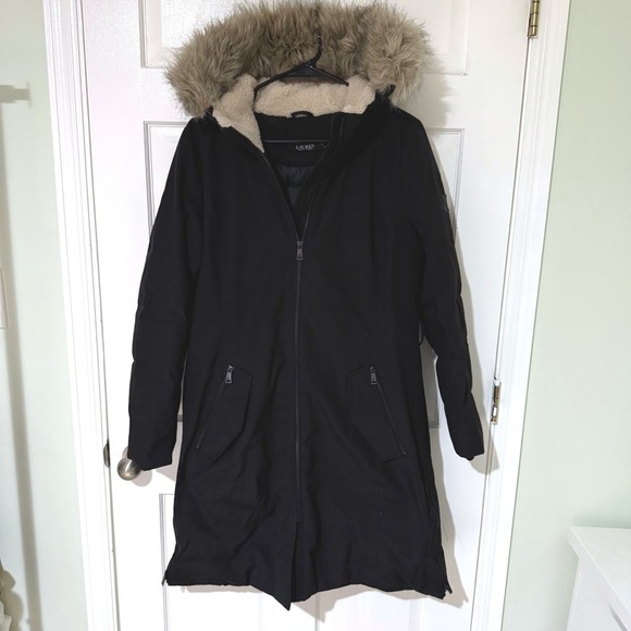 Lauren Ralph Lauren Jackets & Blazers - Lauren Ralph Lauren Black Down Parka Faux Fur Hooded Coat Womens Medium